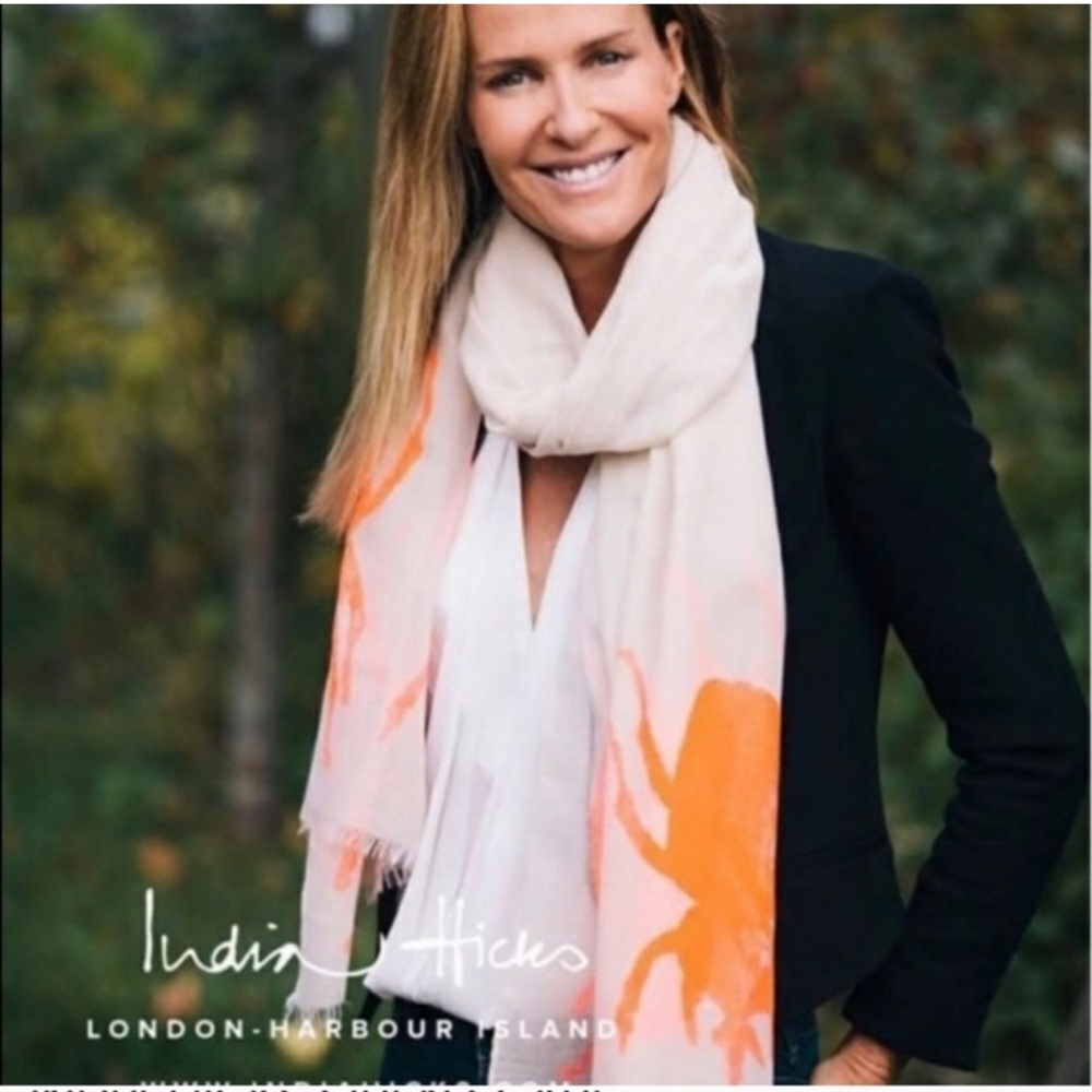 India Hicks Olive Green Scarf with White Print